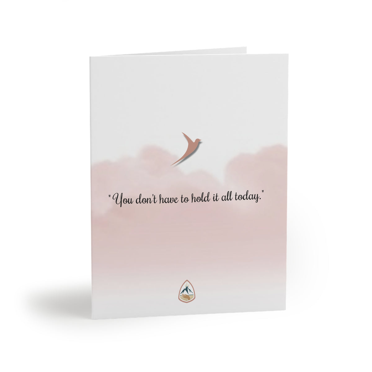 Nurse Greeting Cards — Reclaim Support card front in blush pink with a terracotta bird and the words "You don't have to hold it all today."