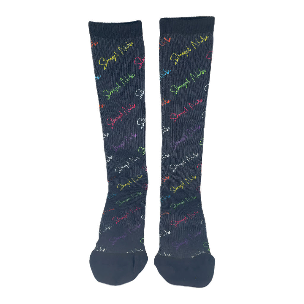 Designer-Inspired Black Compression Socks for Nurses | Stronger Nurse Vault