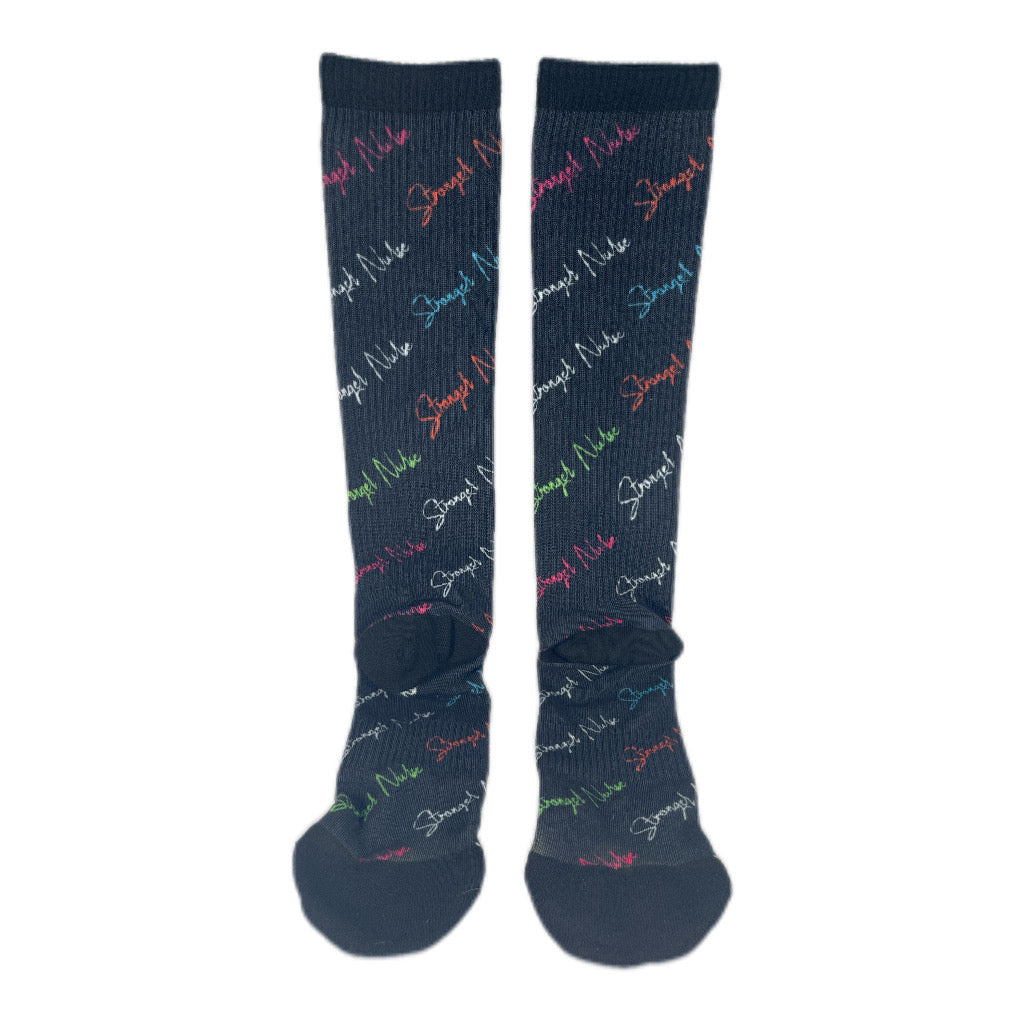 Designer-Inspired Black Compression Socks for Nurses | Stronger Nurse Vault